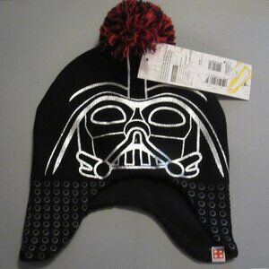 NWT Lego Star Wars Darth Vader Knit Beanie With Pom Ear Flaps Black Kid One Size
